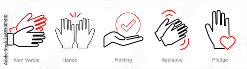 A set of 5 Hands icons as non verbal, hands, holding
