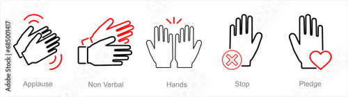 A set of 5 Hands icons as applause, non verbal, hands