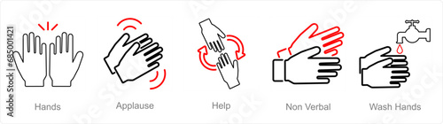 A set of 5 Hands icons as hands, applause, help