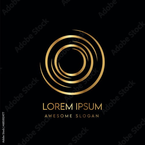 Abstract golden glowing shiny circle lines affect the vector background use for modern design logo 