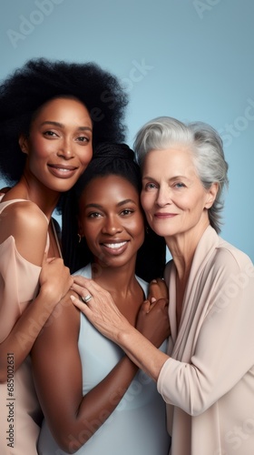 Skincare campaign group portrait with mature attractive women. Ethnical diversity