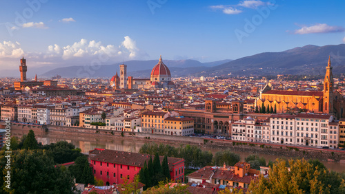 Florence, Italy. Aerial cityscape image of iconic Florence, Italy at beautiful autumn sunset. photo