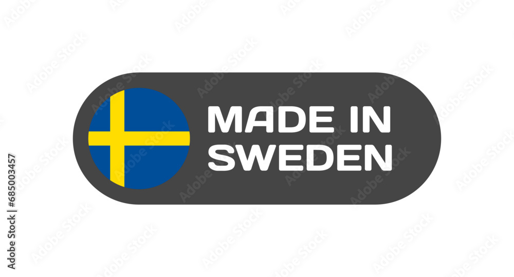 Made in Sweden national flag. Made in Sweden sticker for design. Made in isolated icon. Vector icon Made in Sweden national flag. Made in Sweden sticker for design. Made in isolated icon. Vector icon