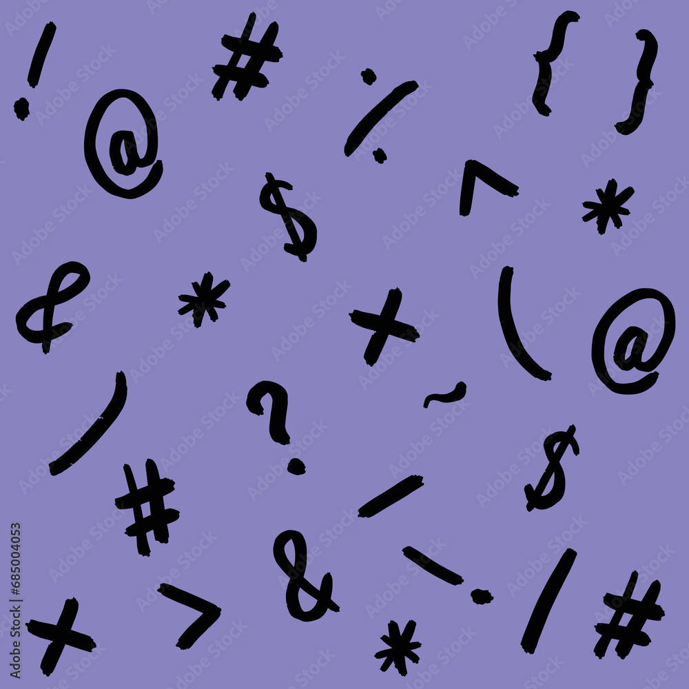 pattern with the image of keyboard symbols. Punctuation marks. Template for applying to the surface. pastel blue violet background. Square image. pattern with the image of keyboard symbols. Punctuation marks. Template for applying to the surface. pastel blue violet background. Square image.
