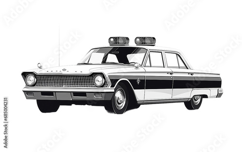 Police Car in Black and White On transparent background