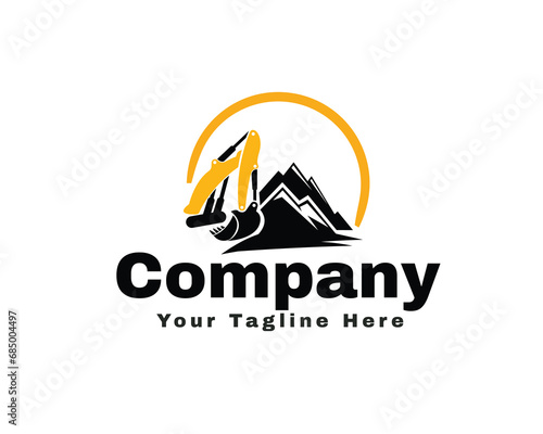hills rock contractor excavator Logo design vector template illustration inspiration
