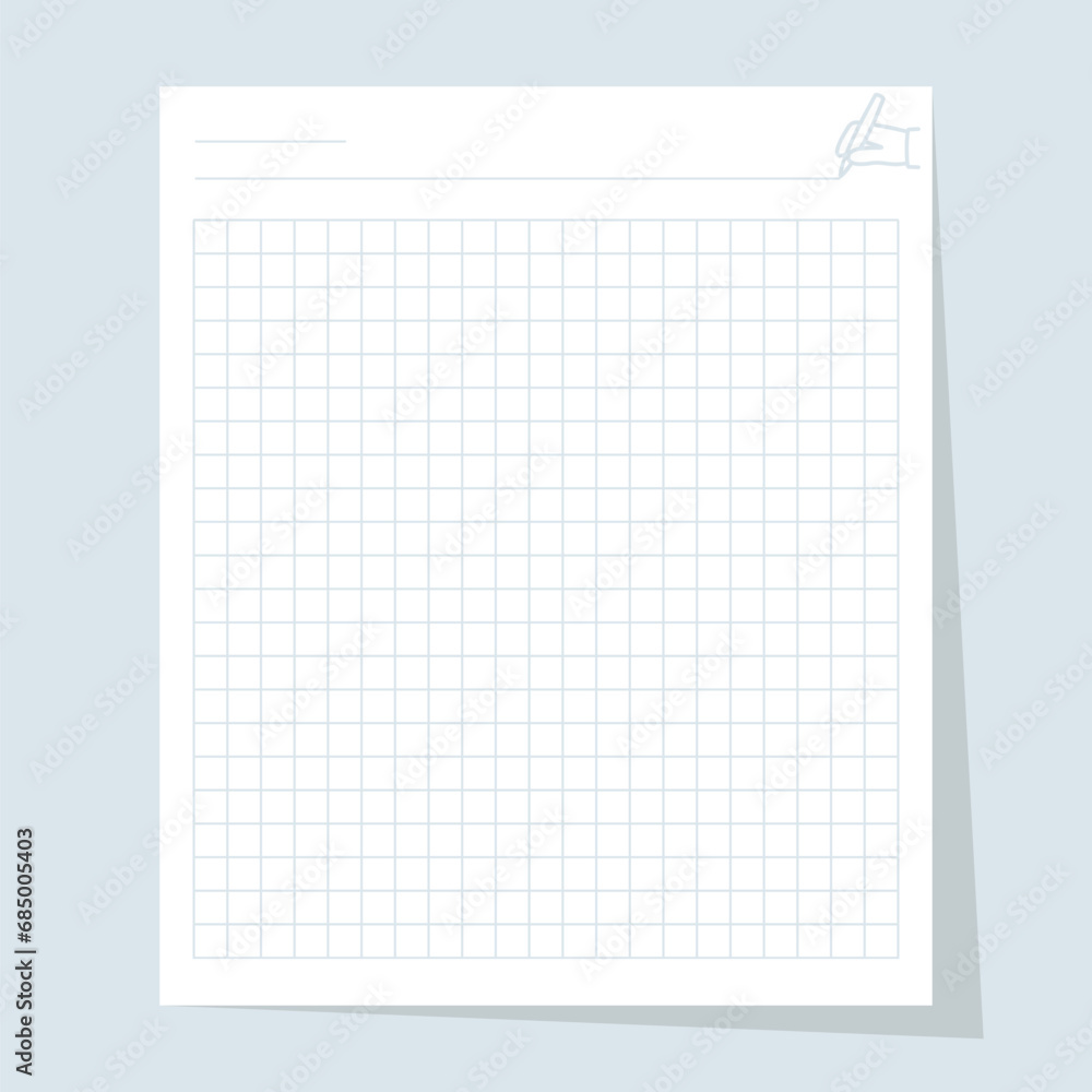 Blank sheet of notebook. Blank entry form. Paper with lines and squares for notes. Layout for notes. Vector illustration flat design. Isolated on white background. Blank sheet of notebook. Blank entry form. Paper with lines and squares for notes. Layout for notes. Vector illustration flat design. Isolated on white background.