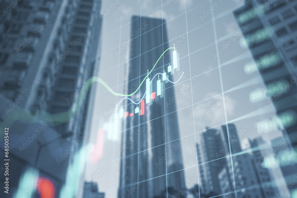 financial chart on cityscape with skyscrapers background, business concept financial chart on cityscape with skyscrapers background, business concept