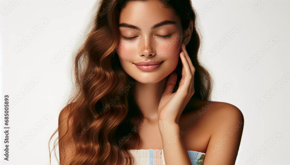 A woman leaning on her chin 頬杖を突く女性 A woman leaning on her chin 頬杖を突く女性