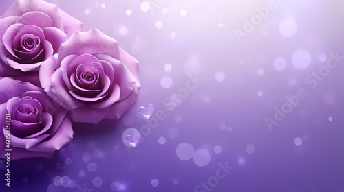 3d Rendering. Design for Mother s Day and Valentine Day illustration. purple rose flower and heart shape  bokeh on purple background. With Copy space.