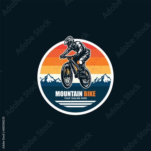 Minimalist retro bicycle, mountain bike, downhill sport logo design vector template