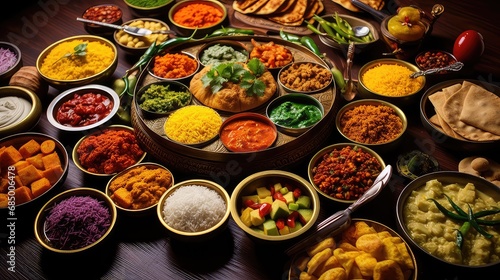 aromatic delicious indian food feast illustration flavorful vibrant, rich mouthwatering, tangy savory aromatic delicious indian food feast