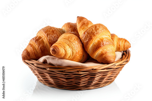 croissants in a basket isolated on white background