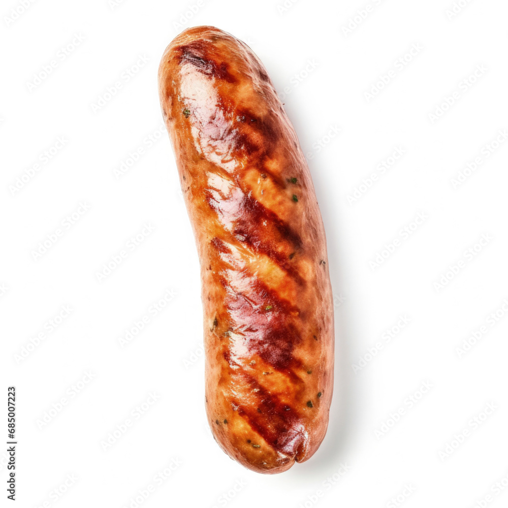 Bratwurst sausage from German cuisine top view isolated on white Bratwurst sausage from German cuisine top view isolated on white