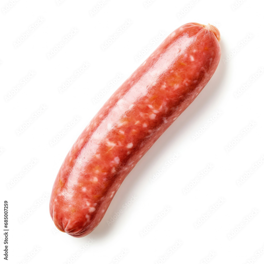 Saveloy sausage from English cuisine top view isolated on white background Saveloy sausage from English cuisine top view isolated on white background