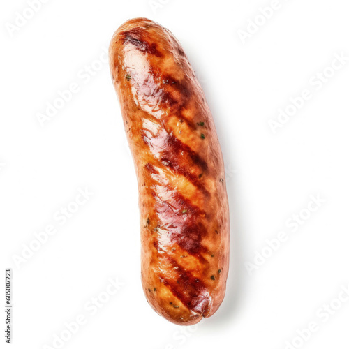 Bratwurst sausage from German cuisine top view isolated on white