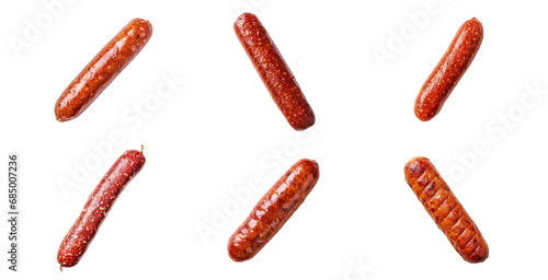 Set of  kielbasa, lap, cheong, Merguez, Salami, Saveloy, Sujuk sausages isolated on transparent background