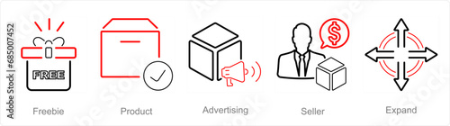 A set of 5 Increase Sale icons as freebie, product, advertising