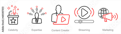 A set of 5 Influencer icons as celebrity, expertise, content creator
