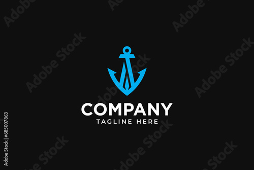 letter A with anchor monogram logo design for marine nautical business