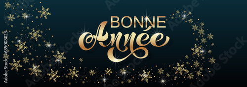 Bonee Annee and Joyeux noel. Merry Christmas card template with greetings in French. © Alwih