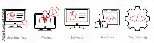 A set of 5 Internet Computer icons as user interface, webinar, software © popcornarts