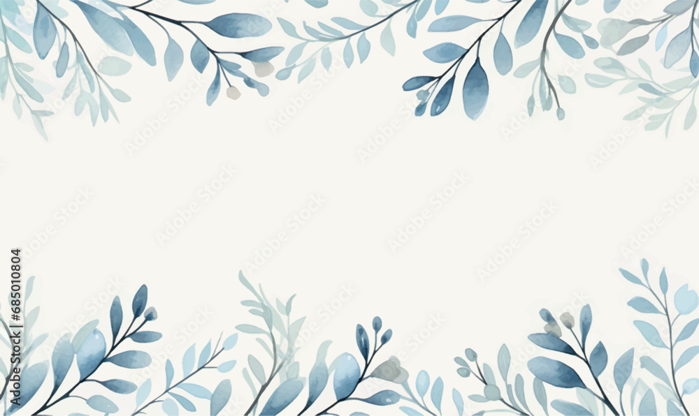 watercolor background with blue leaves