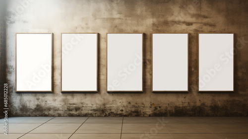 Generative AI, set of five posters mock up, blank minimalistic background, artwork template