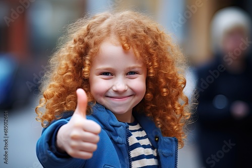 little kid giving the thumbs up - closeup portrait