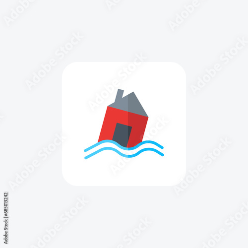 Flood, water, disaster, overflow flat color icon, pixel perfect icon