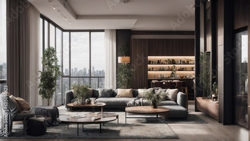 Apartment Condominium Interior Design Living Room Generative AI © rizky