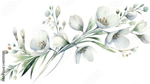 Snowdrops on white background. Hello Spring Easter concept. Beautiful blooming delicate white spring flowers illustration for invitation, greeting card, poster, wallpaper, print, web.. © Oksana Smyshliaeva