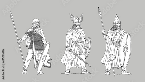 Gallic king and chieftain Vercingetorix. Ancient gallic warriors drawing.	
