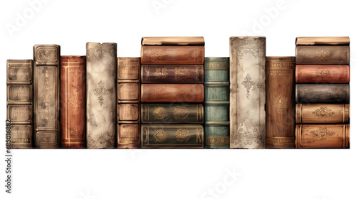 Vintage Book Collection Isolated on Transparent or White Background, PNG