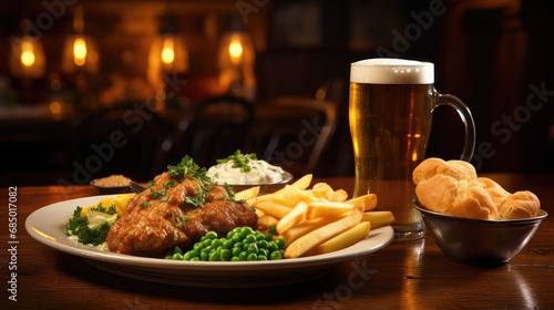 lunch pint beer drink pint pub grub illustration traditional glass, delicious pork, england dinner lunch pint beer drink pint pub grub photo
