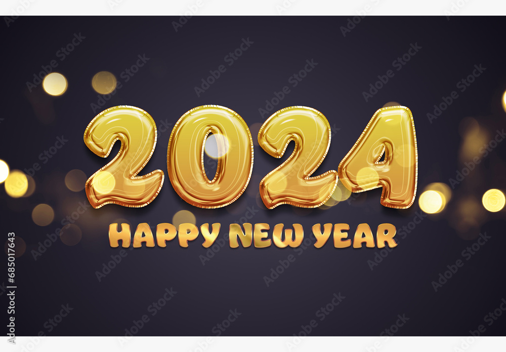 Happy New Year Golden Balloon Text Effect Mockup Stock Template | Adobe ...