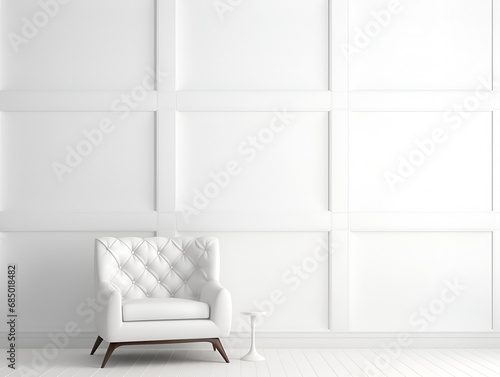 interior with white armchair with a geometric on the wall