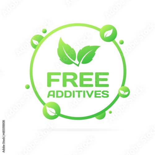 Free additives sign. Flat, green, leaf icons, free additives sign, green earth style. Vector icon