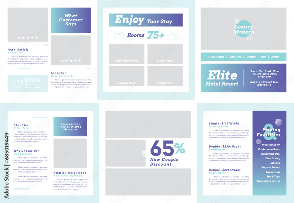 Hotel Resort Square Trifold Brochure Layout