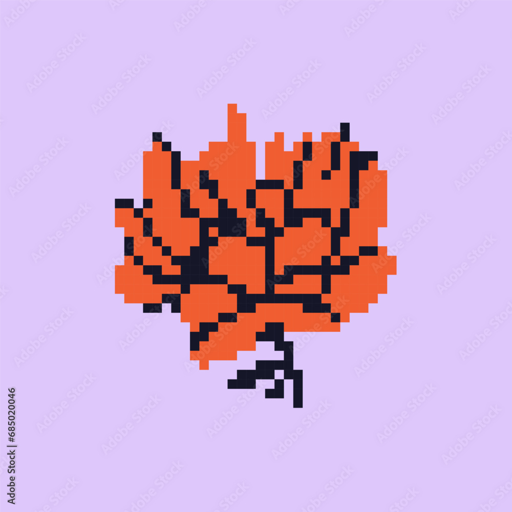 Vector illustration of orange flower. Postcard, design, element. Pixel art. Vector illustration of orange flower. Postcard, design, element. Pixel art.