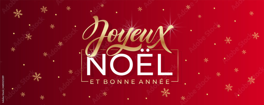 Joyeux noel and Bonee Annee. Merry Christmas card template with greetings in French.