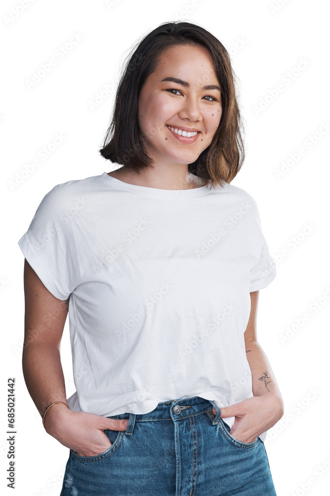 Woman, portrait or smile with fashion, beauty or casual style for cosmetics isolated on png transparent background. Person, face or happy with glow skin, confidence or pride for skincare and wellness Woman, portrait or smile with fashion, beauty or casual style for cosmetics isolated on png transparent background. Person, face or happy with glow skin, confidence or pride for skincare and wellness