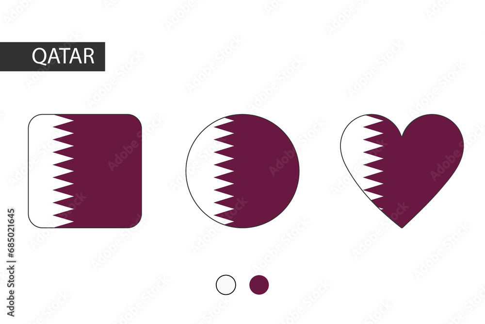 Qatar 3 shapes (square, circle, heart) with city flag. Isolated on white background. Qatar 3 shapes (square, circle, heart) with city flag. Isolated on white background.
