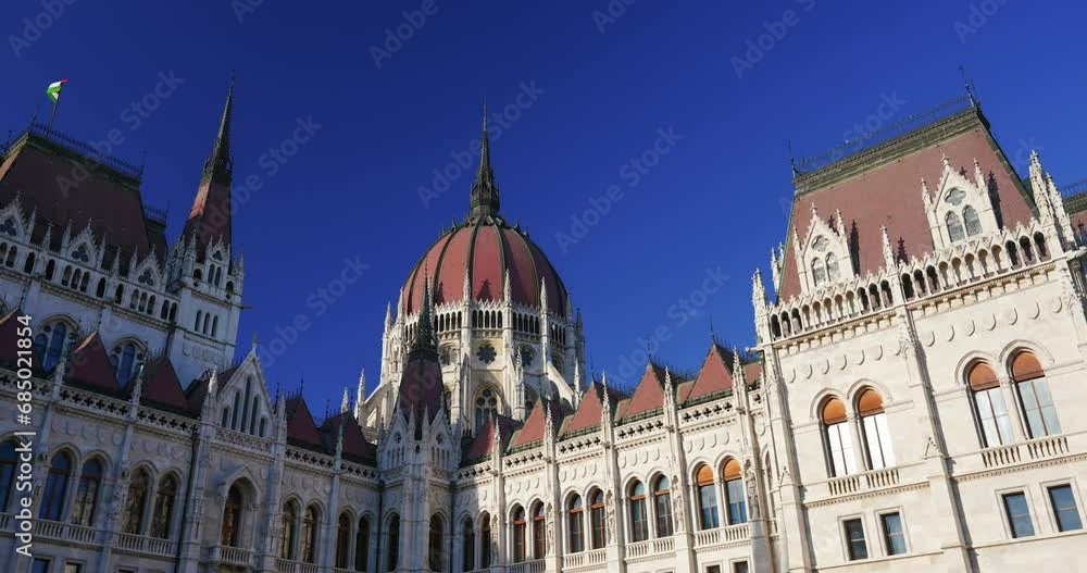Budapest, Hungary - November 25, 2023: Budapest's parliament building hyper-lapse. Budapest, Hungary - November 25, 2023: Budapest's parliament building hyper-lapse.