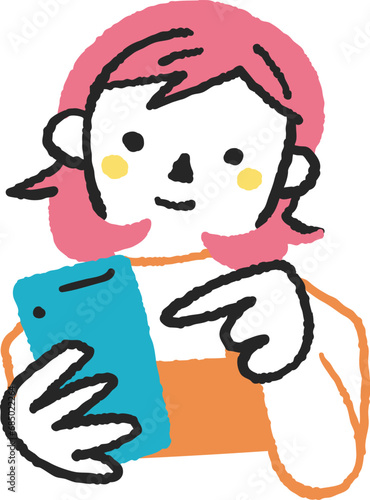 スマホを操作する若い女性　イラスト素材
