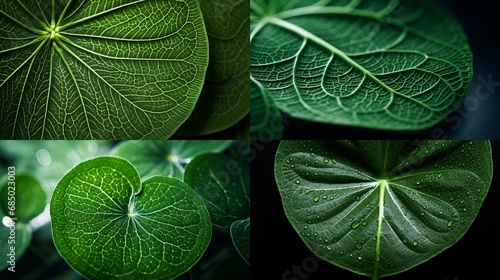 An ultra HD close-up image of a Pilea peperomioides leaf, displaying its characteristic coin-like shape and intricate veins. The image is in 8K resolution, allowing for incredible detail. photo