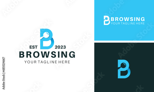 Vector initial letter B with Peering glass Inspection magnifier for searching browsing logo designs