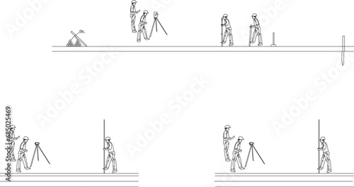 Vector sketch illustration design engineering drawing detailed work method for measuring road elevation
