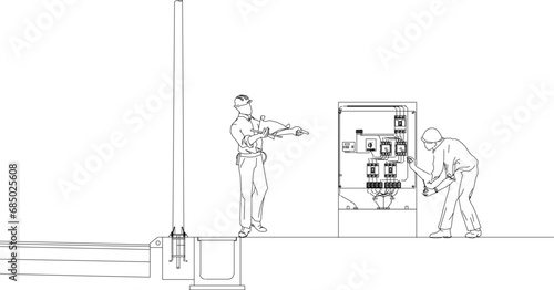 Vector sketch illustration design, technical drawing, detailed work method for building public street lighting