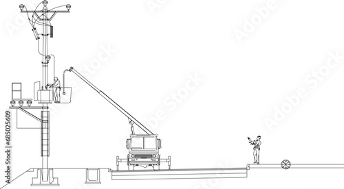 Vector sketch illustration design, technical drawing, detailed work method for building public street lighting